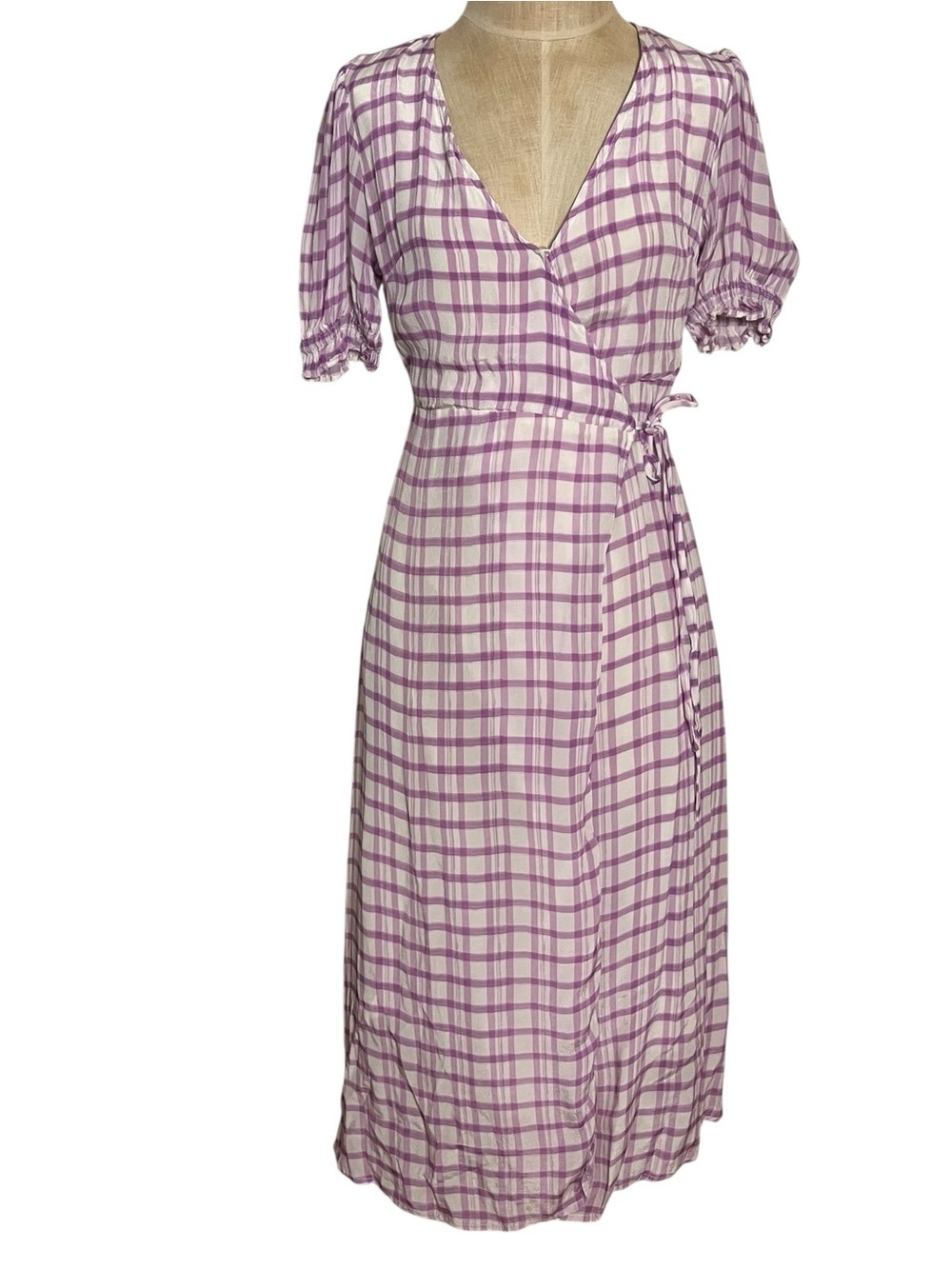 Lily and Lionel x Anthropologie Fifi Plaid Wrap Midi Dress Size 6 - Picture 3 of 16